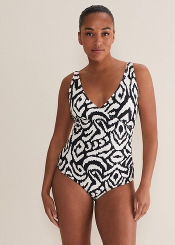 Phase Eight Ikat Abstract Swimwear Black/White USA | 5960713-HE